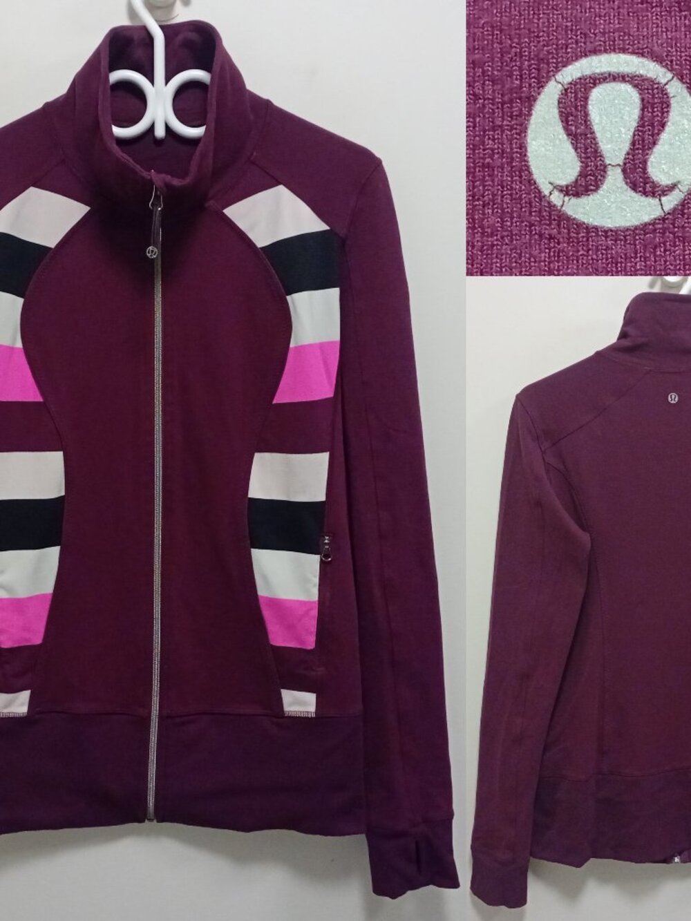 Lululemon Nice Asana Jacket Plum Pow Stripe Raspberry Glo Light Luon 10 Large